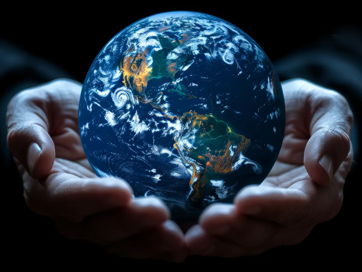 Hands holding planet earth globe environmental